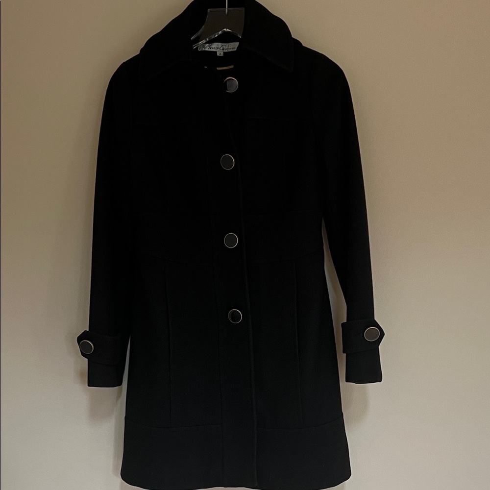 Kenneth Cole New York Women's Black Wool Blend Hooded Peacoat 2